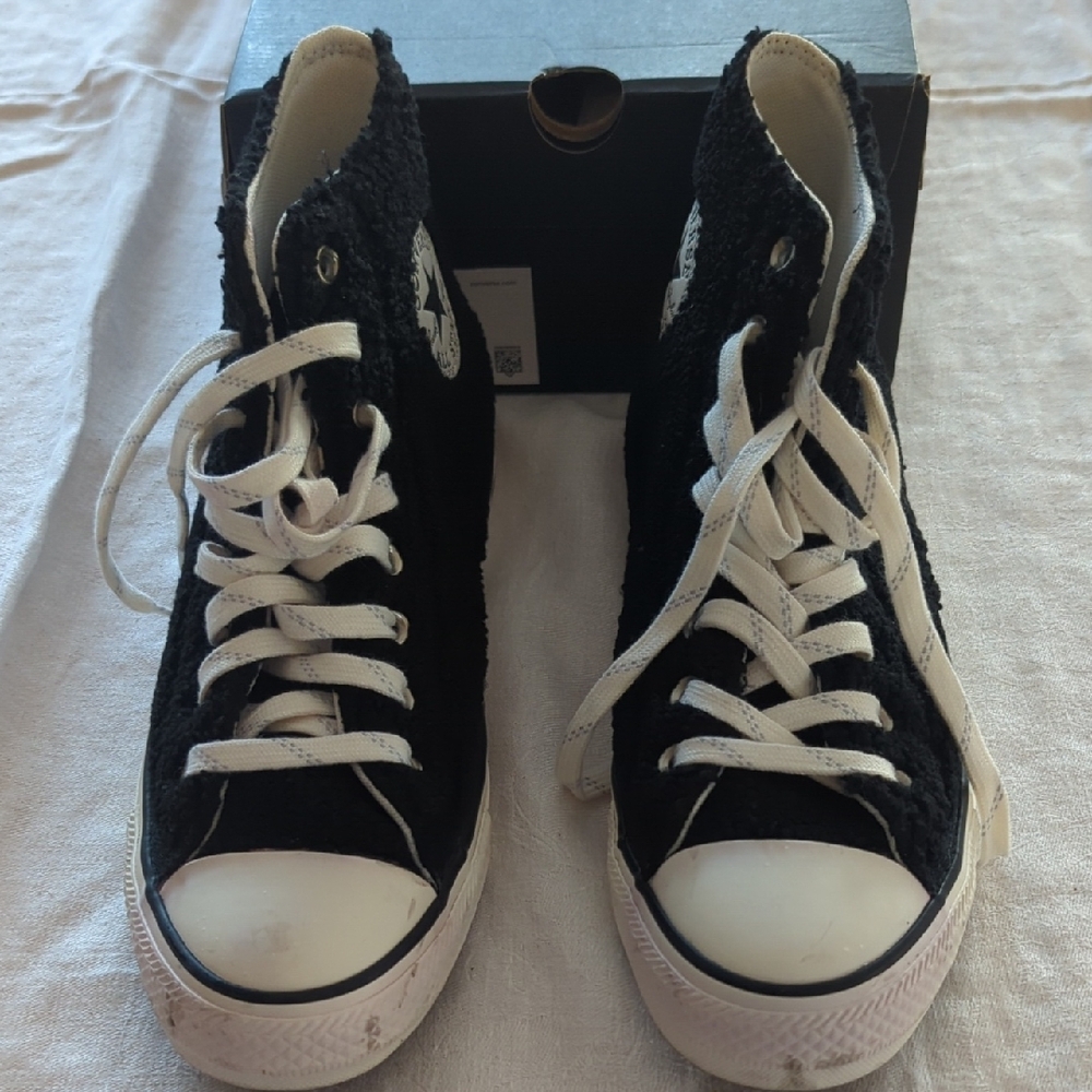 Converse Black and White Textured High-Top Sneakers